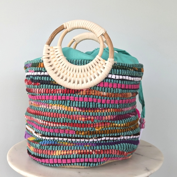 Francesca's Collections Grendaline Woven Colorful Summer Bamboo Tote Bag - Picture 9 of 13